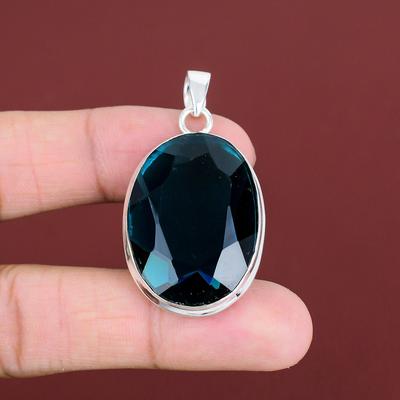 Facettierter Indigolith Anhänger 925 Sterling Silber Anhänger Handgefertigter Schmuck Echter Edelstein Anhänger Silberschmuck für Geschenke Unikat Stil Anhänger