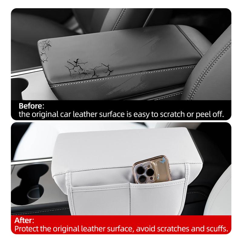 Leather Armrest Box Protective ABS Cover For Tesla Model 3 Model Y 2017- Highland 2024 Juniper 2025 Arm Rest Lid Accessories