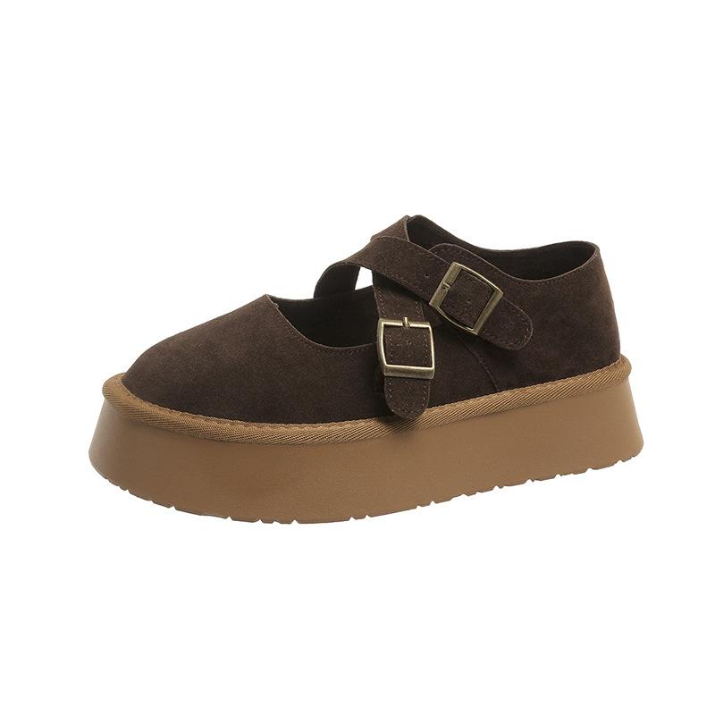 Platform shoes women's autumn new lazy one-pedal retro double buckle versatile casual shoes