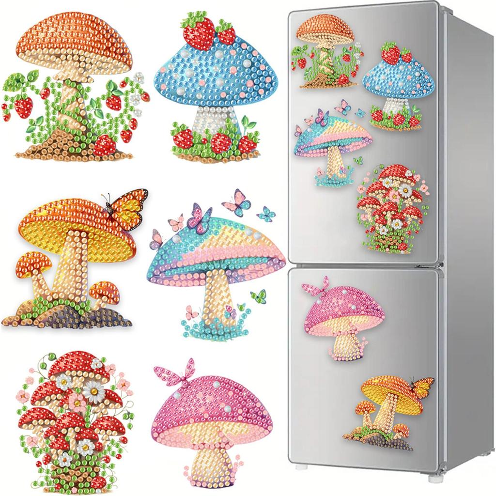 6Pcs 2D/Flat DIY Diamond Art Refrigerator Magnet Diamond Painting Fridge Magnets Crystal Sparkling Diamond Magnets Set