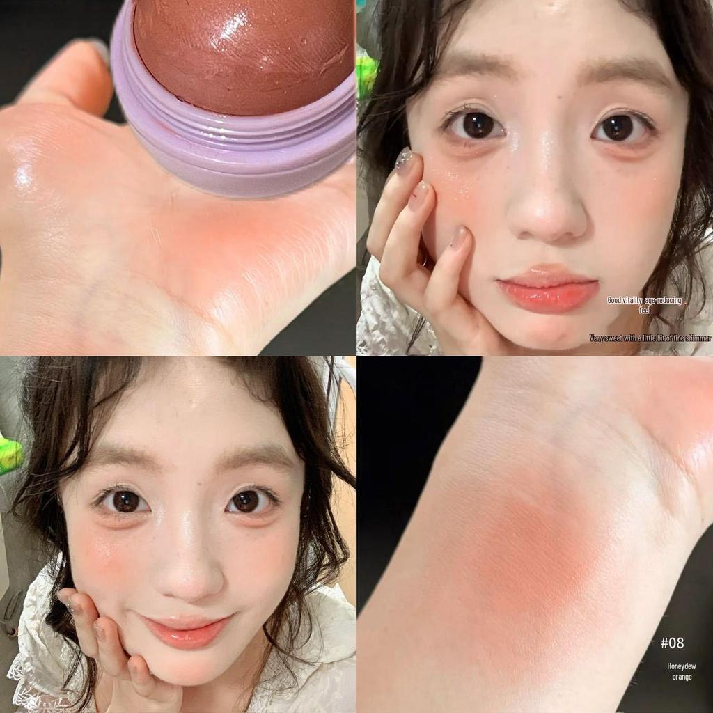 Peach Velvet Cream Blush: 3D Highlight, Natural Reddish Tone, Long-lasting Dewy Finish for Autumn/Winter