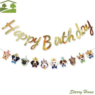 Party Supplies Cartoon Pattern Happy Birthday Banner Paper DIY Decoration Cat Garland Cute Animal Pet Theme Banner Baby Shower