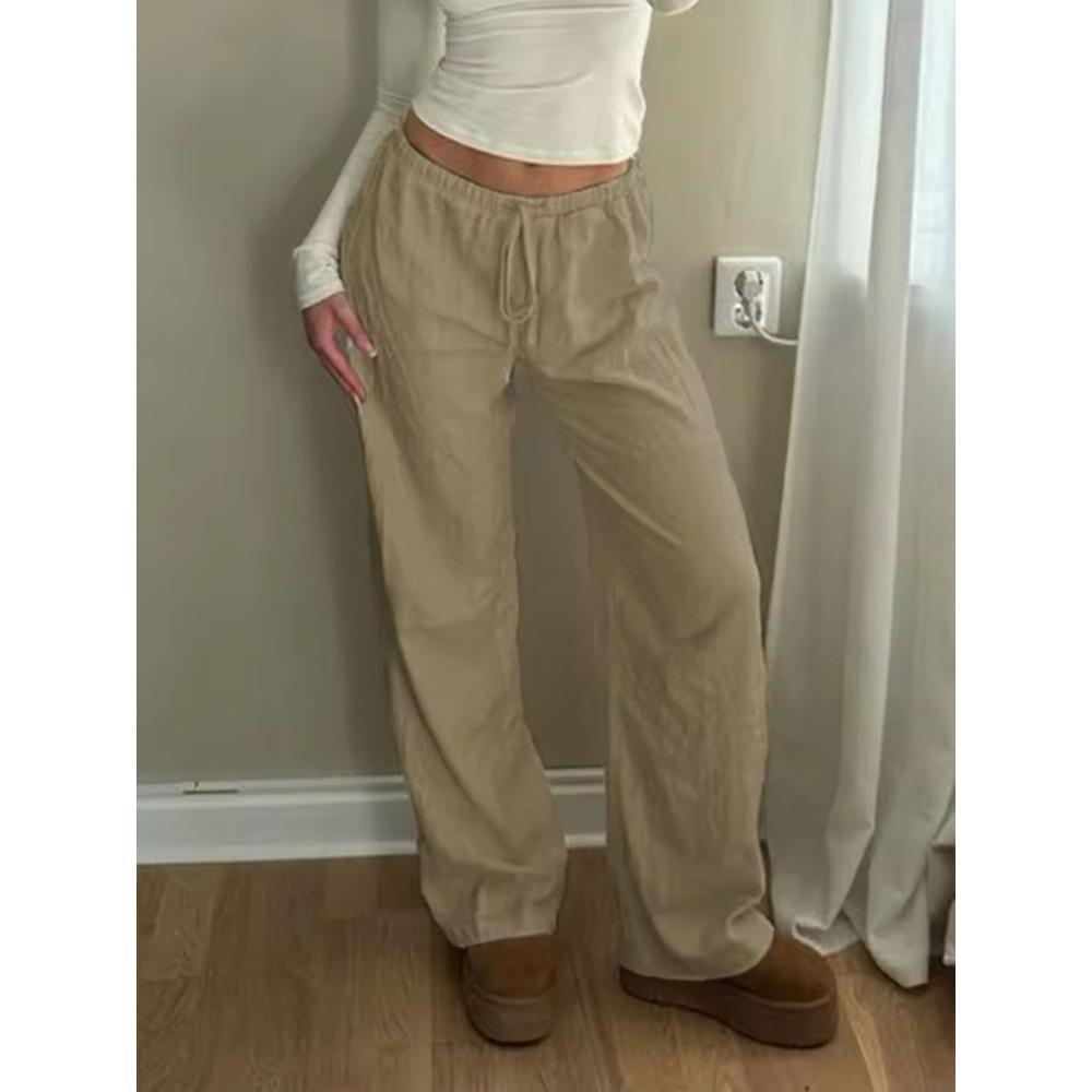 Fashion personality trend solid color casual pants women's 1111 summer new elastic waist drawstring design straight trousers