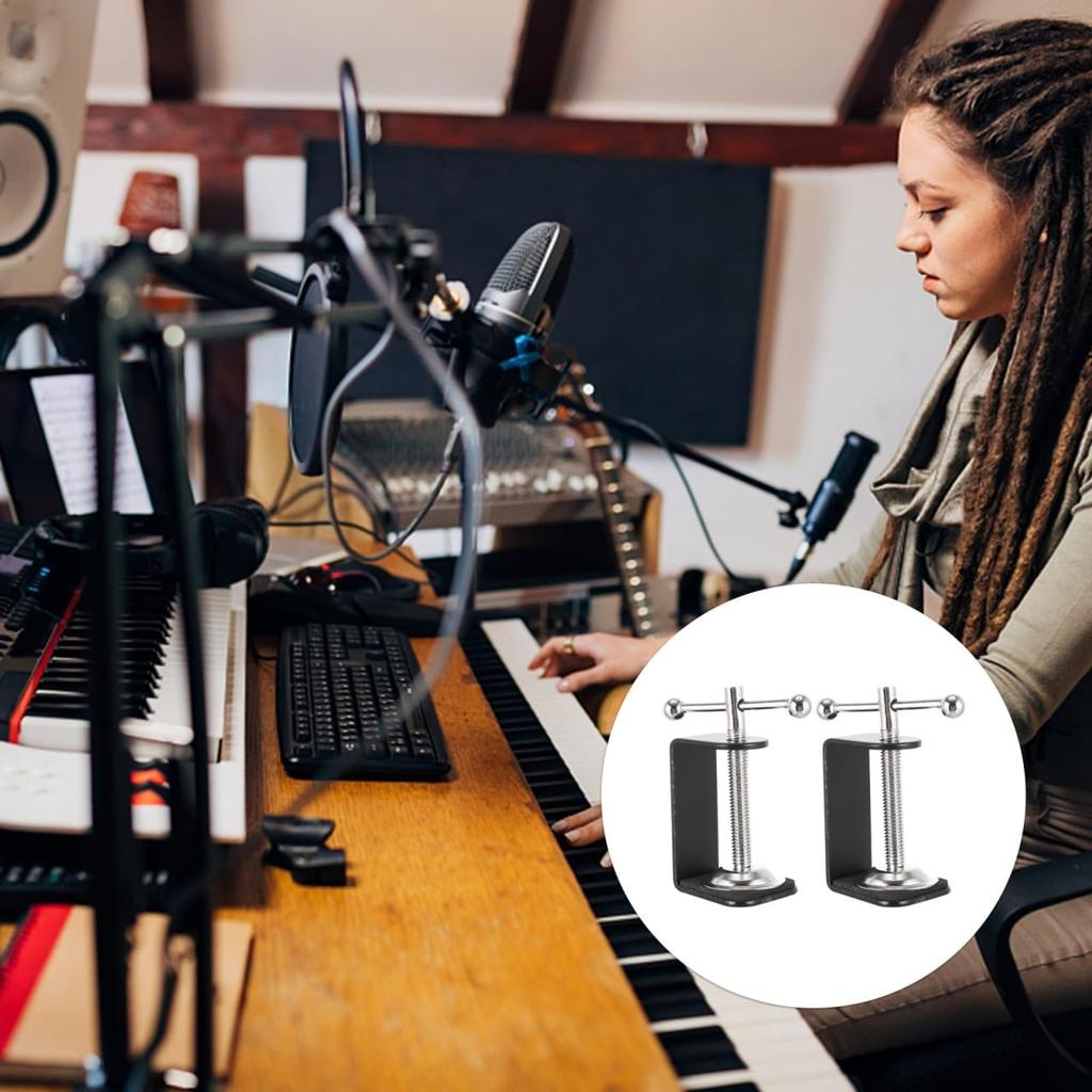 2Pcs Small C Clamps, 2inch Desk Mount Clamps Plastic C Bracket with Stainless Steel Screw for Securely Holding Tables - Tripods and More Versatile