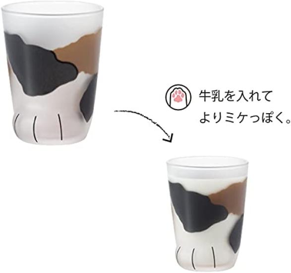 coconeco Coconeco Glasses Set of with Pink Paw Prints on the Bottom Cat x Wooden Coaster Craft Perfect Gift in (300ml / 4) (New Life/Mother Set)
