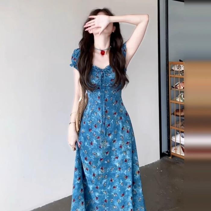 Summer great-looking French blue floral dress women s clothing summer 2026 new popular small dress S