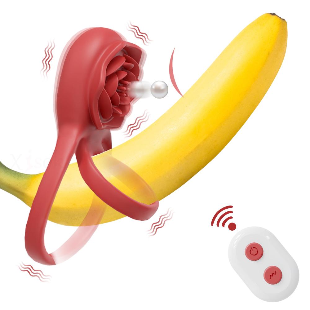 Cock Ring Men Rose Vibrator Vibrating Penis Ring Ejaculation Delay Remote Control Clitoris Stimulation Sex Toy for Couples