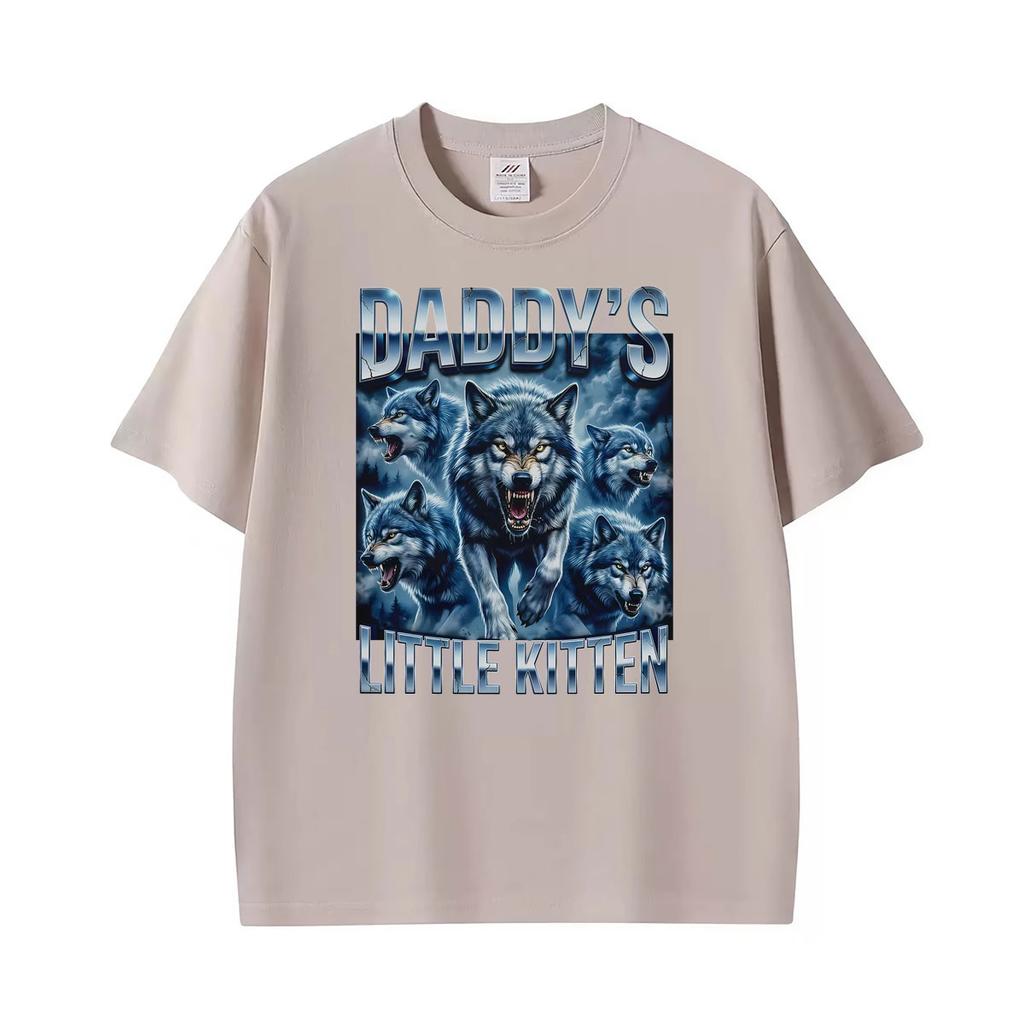 Daddys Kleines Kätzchen Wolf Lustiges Gotisches Meme Grafik T-Shirt Unisex Vintage Übergroße T-Shirts Unisex Lässige Oberteile T-Shirt Streetwear