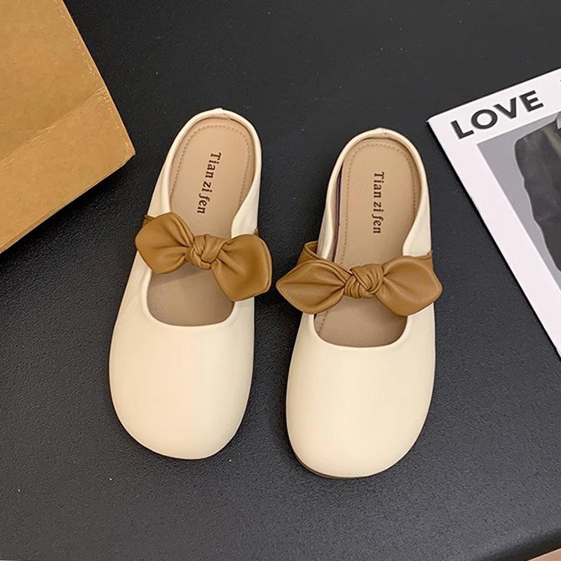 

Flat-bottomed bag head half slippers women s outer wear 2025 new summer bow lazy half tray gentle evening cool slippers 35