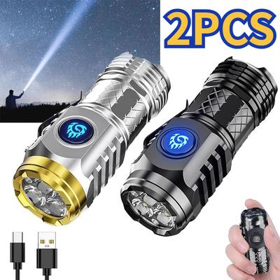 2PCS Three-Eyed Monster Mini Flash Super Power Flashlight Thumb Flashlight Multi-Functional Mini Pen Clip Steel High Lumen Rechargeable Waterproof