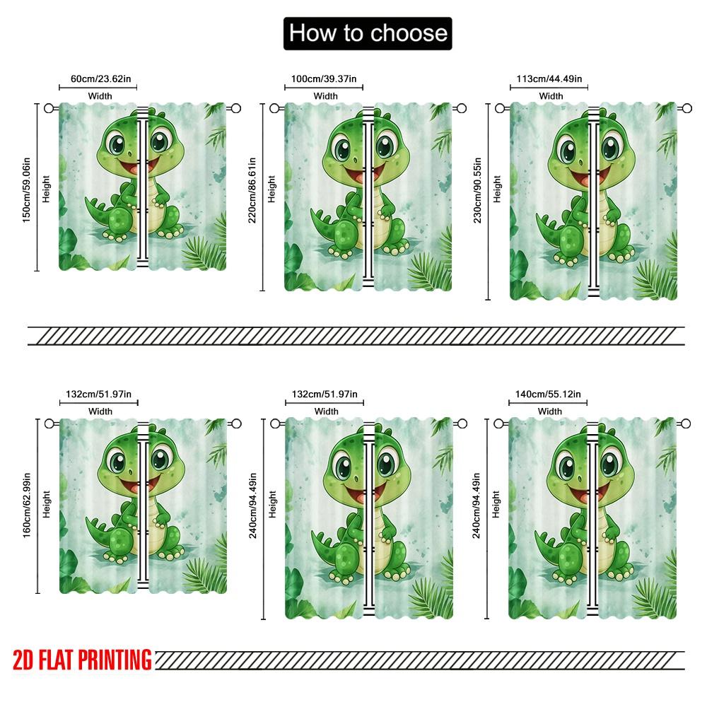 2pcs,2D Plane Printing Popular Curtains Dino Smile Polyester Easy Install (without Rod) Festive for Kitchen, Bedroom & Living