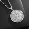 Classic Knight Pattern Engraved Zircon Inlaid Medal Pendant Necklace Fashion Rock Hip Hop Party Jewelry for Men