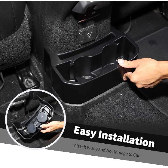 Jimen For JL Rear Cup Holder, Dual Extra Cup Holder Organizer Tray Drink Holder For Back Seat Compatible With Jeep Wrangler JL JLU & Gladiator JT