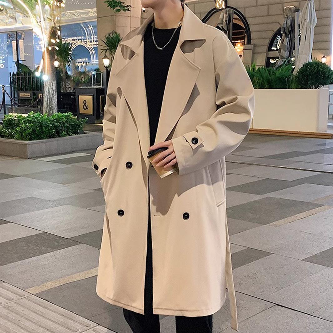 

Весенне-осенний мужской тренчкот средней длины в английском стиле с лацканами 3XL хаки