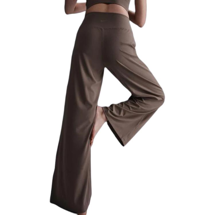 Nike Solid High-Waisted Slim Fit Flared Casual Pants Women Bottoms Brown FV7849-233