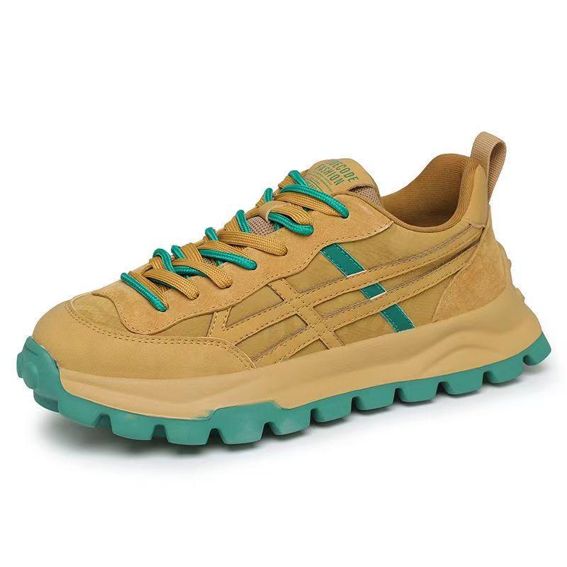 Men's shoes spring trendy brand versatile student casual leather surface sports running thick sole heightening dad trendy shoes non-slip new models