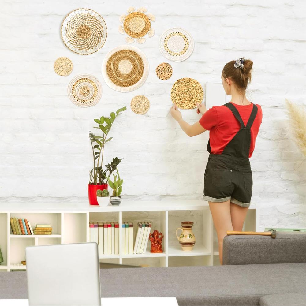 9 Pack Boho Wall Basket Set hanging Woven Wall Basket Decor, Seagrass Rattan Wicker Boho Wall Decor, Eco-Friendly Round Wall Art