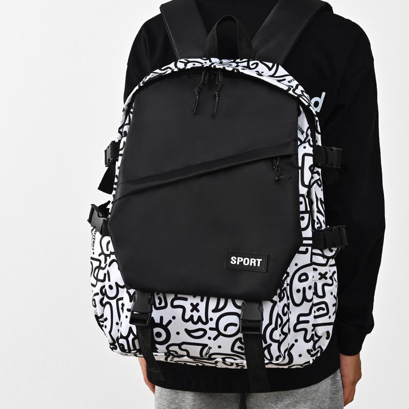 Schoolbag Hip Hop Graffiti School Bag Male Junior High School Student Street Trend Cool High School Backpack Female Large Capacity Elementary School