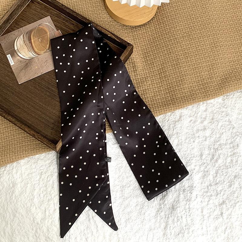 Polka dot silk scarf, long strip, high-end sense, summer retro binding, ribbon, streamer, multi-purpose, small scarf, headscarf, headband, belt.