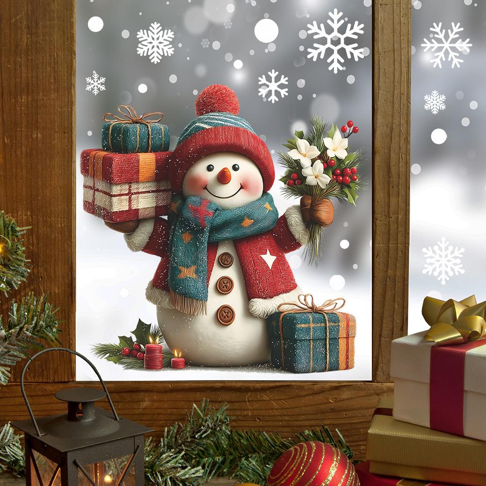 Creative Snowman Snowflake Glass Window for Flowers and Gifts Home Beautification Decorative Window Sticker Uv