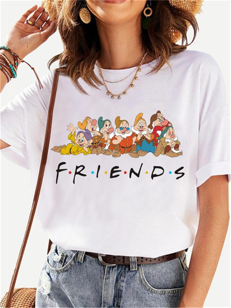 MINISO Disney Princess Female Clothes Snow White and The Seven Dwarfs Women's Trend Harajuku Short Sleeves Tshirt Women T-shirt