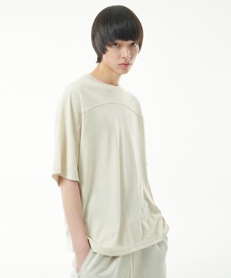 ATTENTIONROW 22Ss05At002 Mesh Polyester Single Oversized Short Sleeve Tee (Cream)
