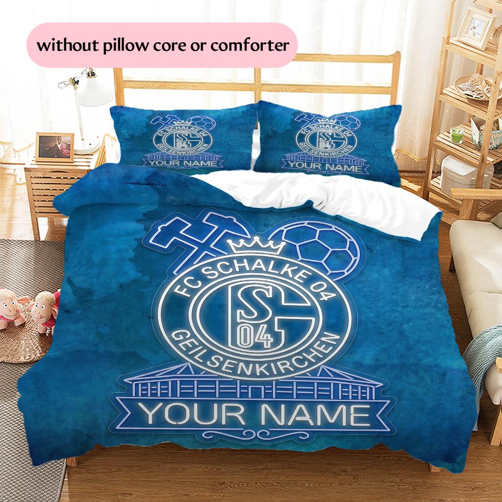 Custom Name FC Schalke 04 Pattern Bedding Quilt Set Home Decoration Gift (1 * duvet cover + 2 * pillowcase without core)