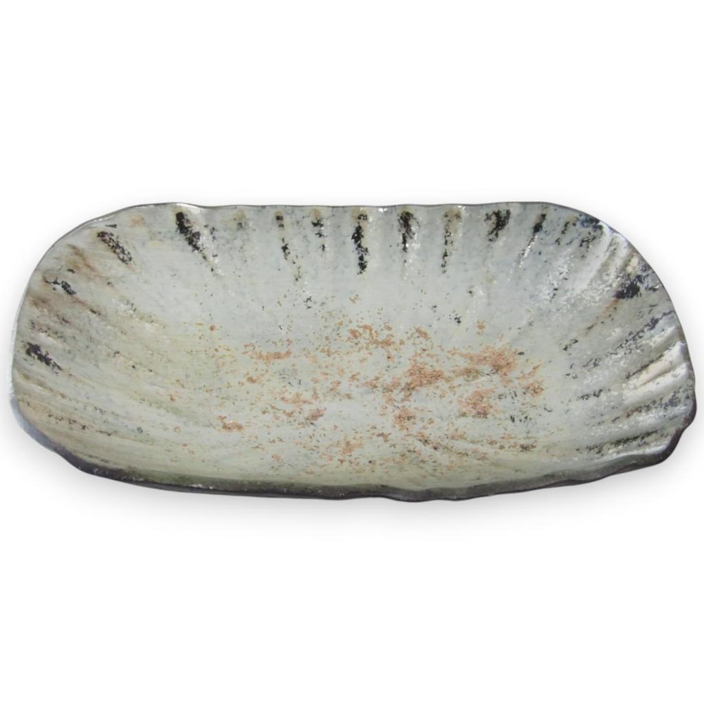 Large Oval Plate Glass Dish Plate White Gold 19cm Sairan J-kitchens