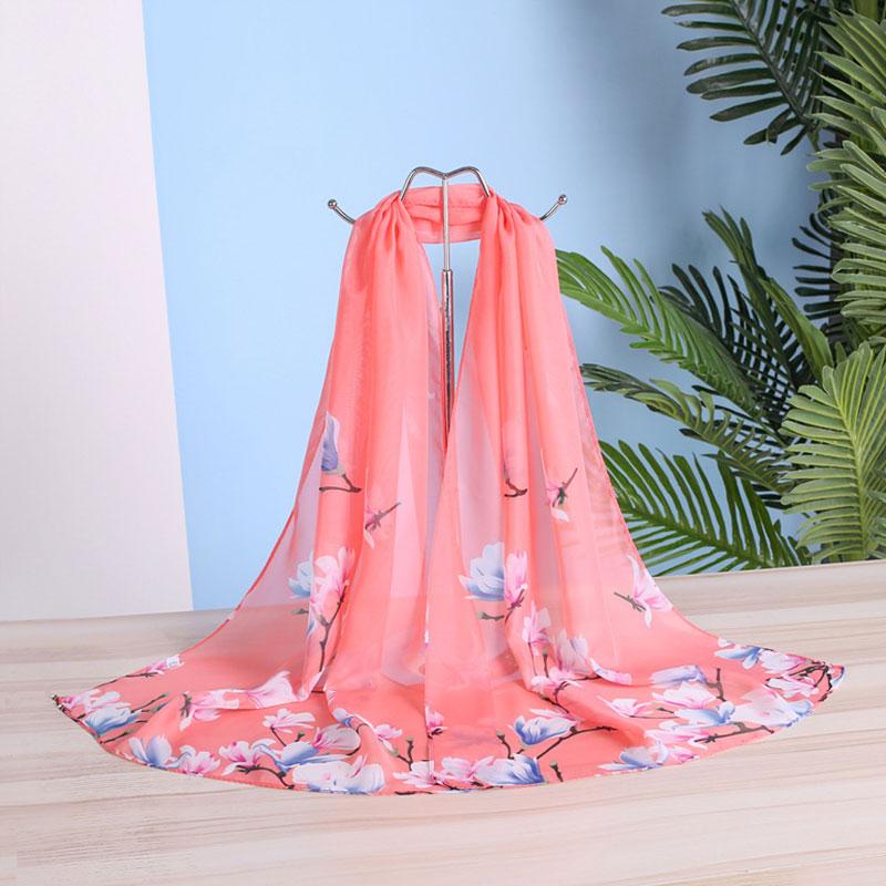 1pc Chiffon Scarf 150*50cm Print Floral Multi-style Women Sunscreen Long Shawl