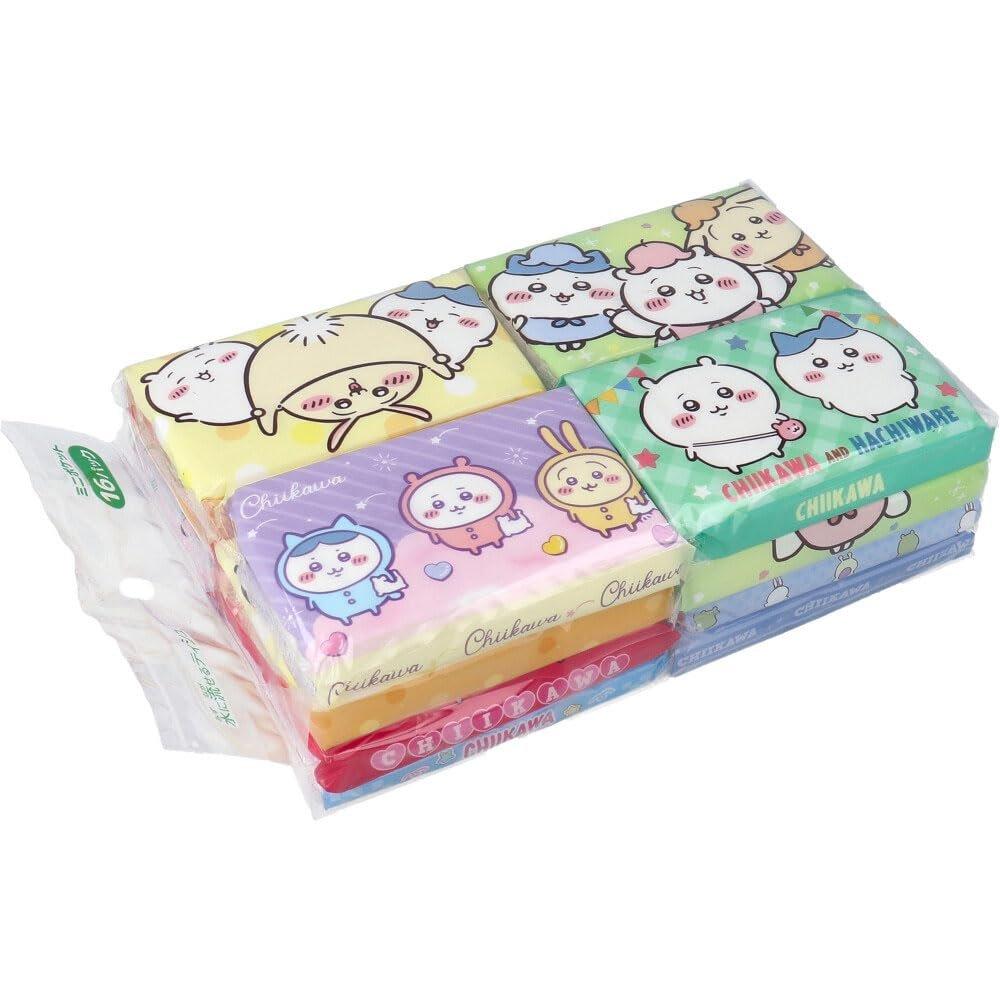 Dairei Chiikawa Flushable Mini Pocket Tissues, 16 Packs (8 Pairs, 16 Sheets per Pack), Made in Japan, Cute Anime Character Portable Tissues
