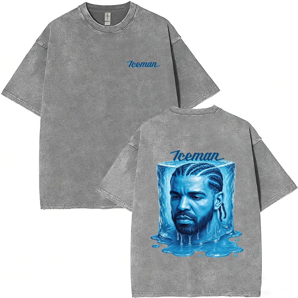 Gewaschenes Vintage Rapper Drake ICEMAN Freeze The World 2026 T-Shirt Herren Damen Mode Hip Hop Übergroße T-Shirts Herren Streetwear