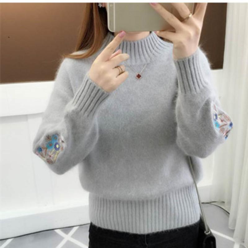 Women Knitted Sweater Floral Embroidery Thick Sweater Pullovers2023 Autumn Winter New Long Sleeve Turleneck Sweaters