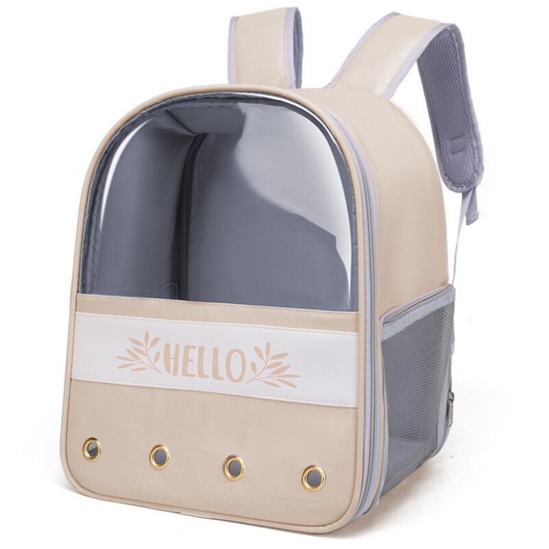 

Foldable Cat Bag Pet Bag Breathable Double Shoulder Pet Going Out Carrying Dog Bag Portable Transparent Cat Bag Large Capacity бежевый