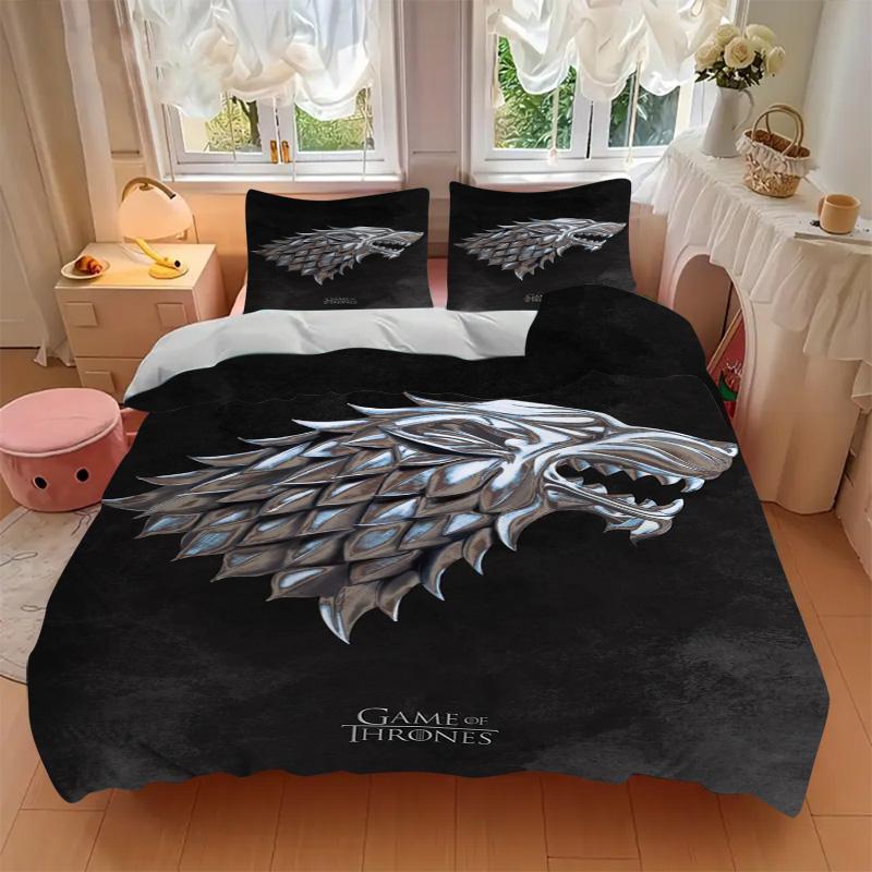 House Stark Bedding 3 Piece Set HD Print Duvet Cover Pillowcases for Teens Adult Bedroom Decoration Christmas Gift