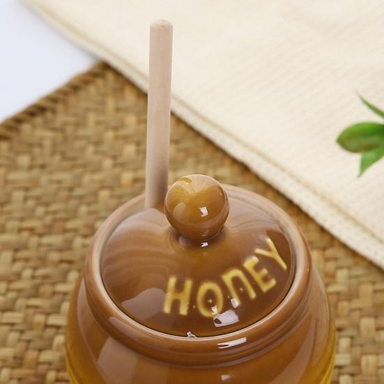 350ml Ceramic Honey Jar Farmhouse Honey Pot with Wood Honey Dipper Stick Retro