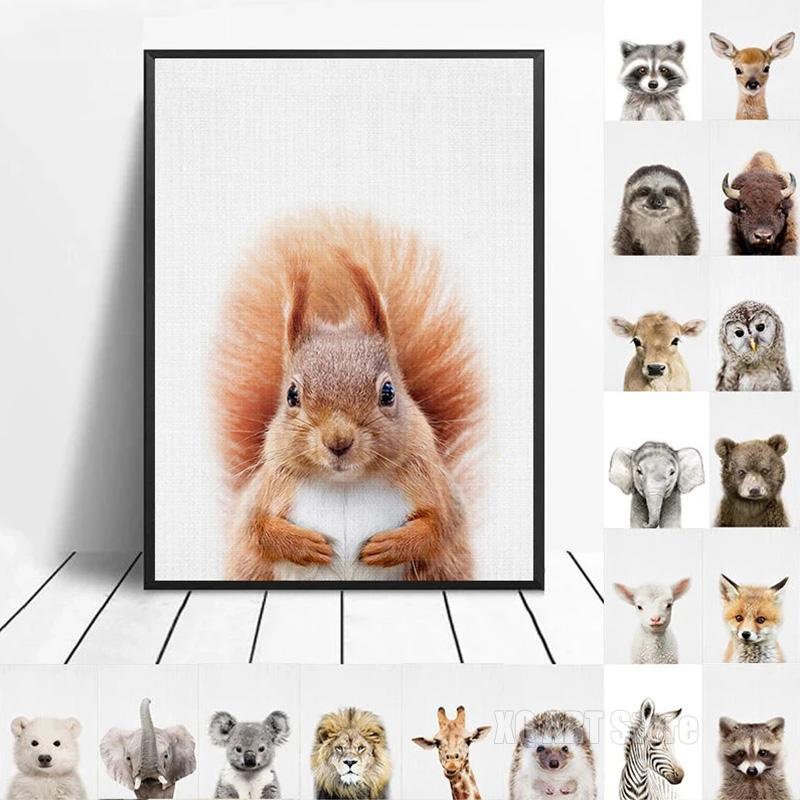Koala, králík, veverka, slon, plátno, plakát pro dětský pokoj, nástěnný obrázek, tisk zvířat, plátno, malba, severský dětský pokoj