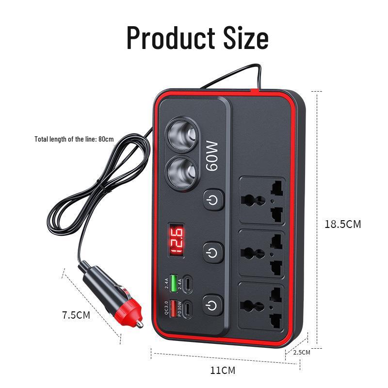 

High-Power Car Inverter 12V/24V to 220V with Digital Display & Fast Charging