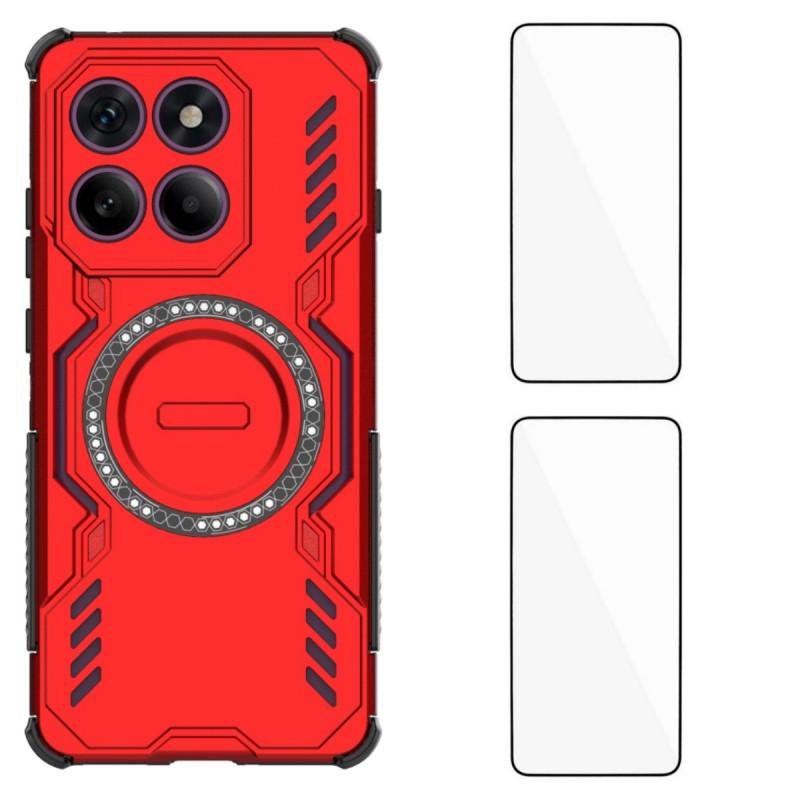 For Motorola Edge 60 Pro 5G Magnetic Case WANLONFENG DJ Series PC TPU Phone Cover with 2Pcs Tempered Glass Film