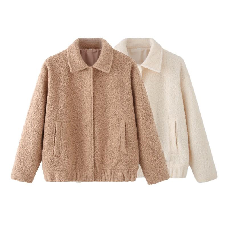 Womens Fleece Jacket Solid Color Lapel Long Sleeve Casual Cotton Coat Fall 2025