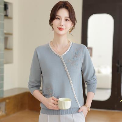 Herbstkleidung, Modisches Strickshirt mit Rundhalsausschnitt, Herbst- und Winter-Neuer Stil Pullover-Oberteil für Frauen mittleren und höheren Alters