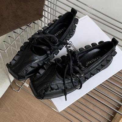 Auf Lager 2025 Damen Koreanische Ballerinas - Eckige Zehenpartie, Schnürung, Niedrig geschnittene Ledersneaker