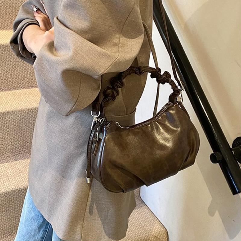 Solid PU Zipper High-end Retro Niche Armpit Crossbody Bag for High-quality Women  Fashionable and Versatile Shoulder Bags