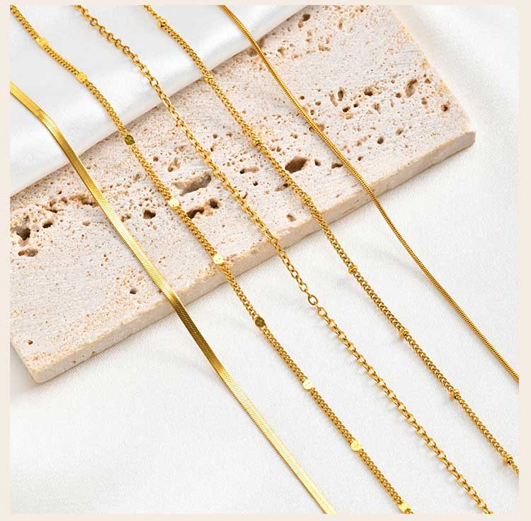 Minimalist Thin Chain Necklace 18K Gold Plated Stainless Steel Tarnish Resistant Waterproof Adjustable Women Layered Necklace