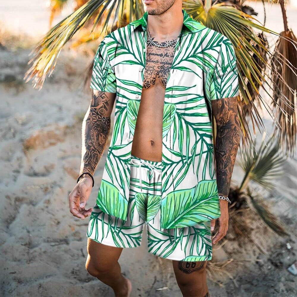 Beach Print Hawaiian Set Men's Shorts 3D Print Loose Casual Short Sleeved Beach Shirt Holiday Fashion Two-piece Set