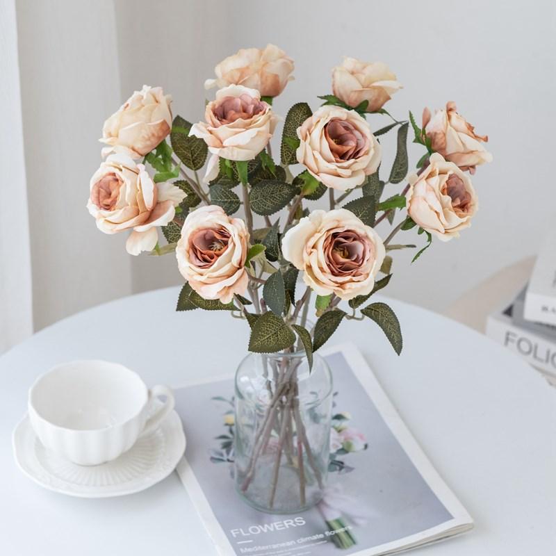 Artificial Flowers Silk Roses Bouquet For Wedding Home Table Decor Manual Flowers Arrangements Vase Filling Decorative Products