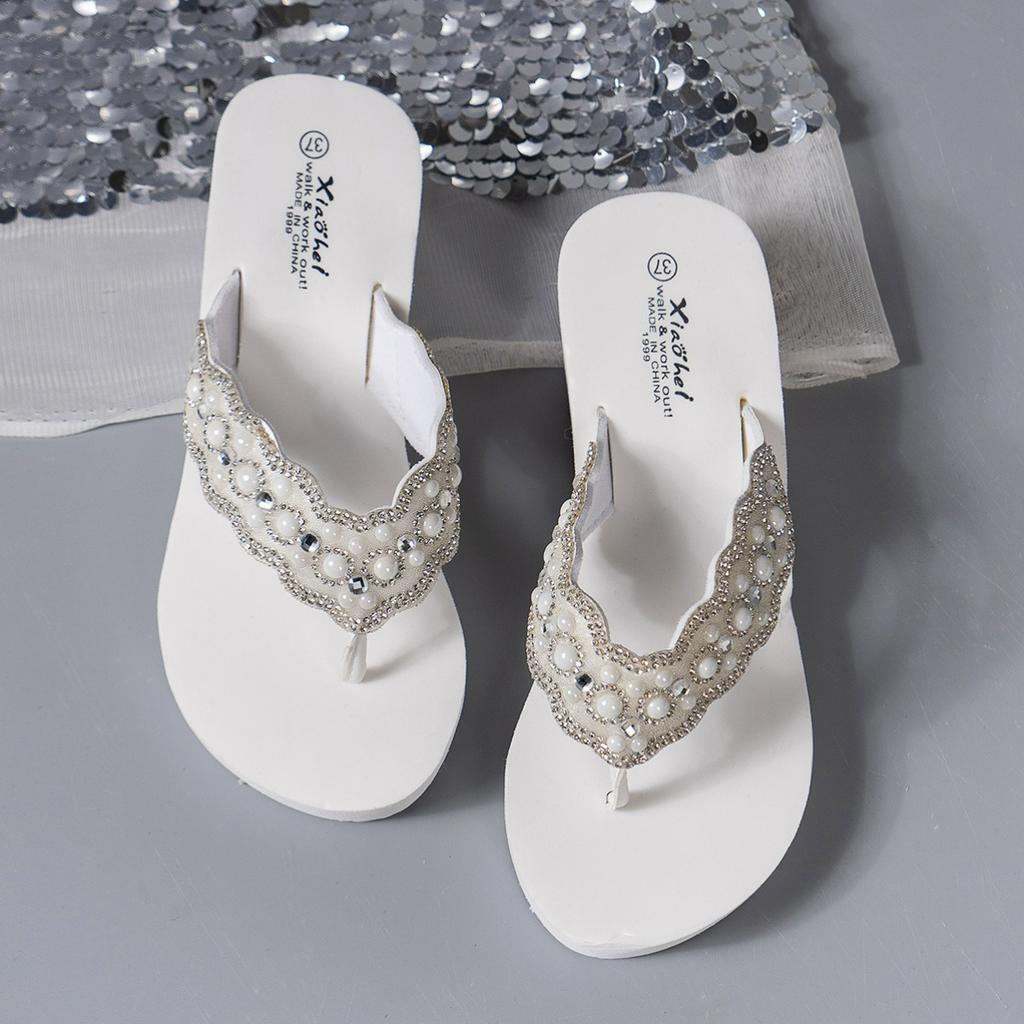 Slippers Women's Summer Decoration Sandals Outer Wear Fashion Eva Wedge Heel Clip Feet Beach Vacation Flip Flops Comfortable and Versatile