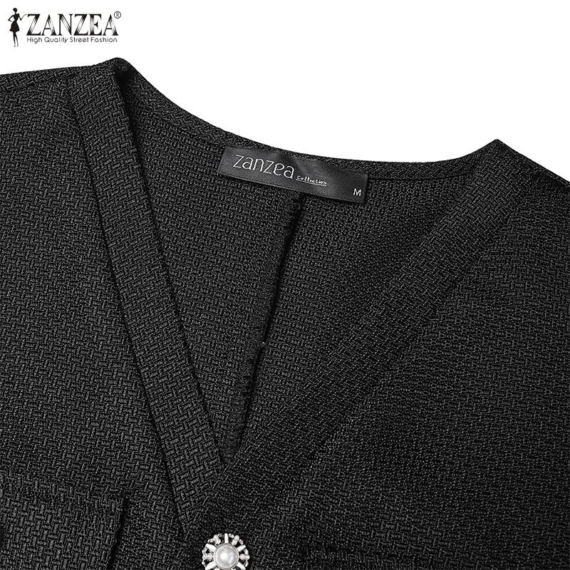 ZANZEA Damen Kurzarm Elegant Textur Büro Plissee Kleid