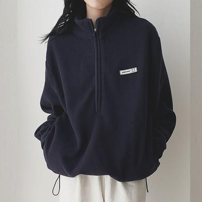 Damen-Sweatshirt, locker, verdickt, Stehkragen, Pullover, Fleece, Thermo-Oberteil