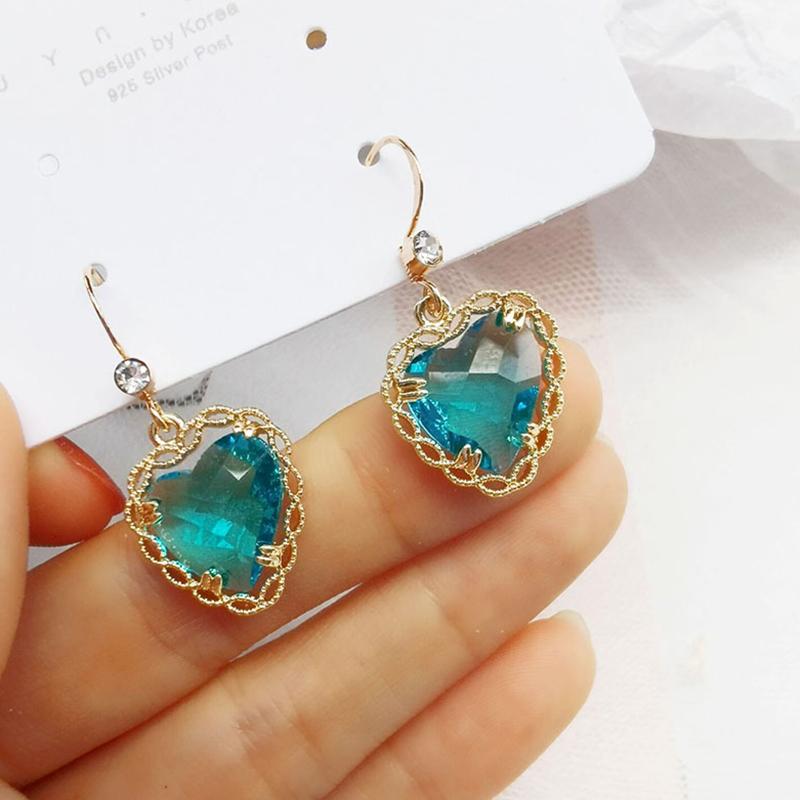 Premium Heart Rhinestone Multicolor Dangle Earring Long Zircon Heart Earrings for Wome N  Earings Fashion Jewelry