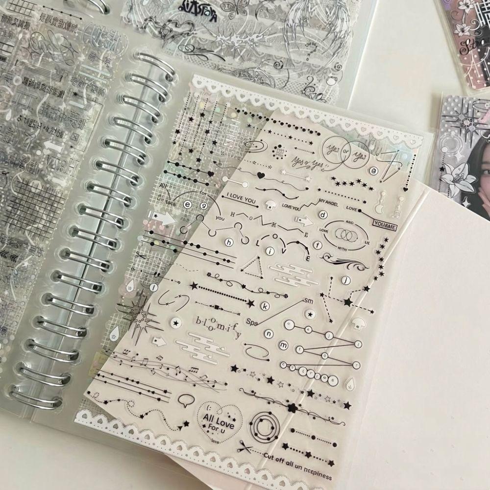 32 Sheets Sticker Book White Ink Print Transparent Pages Scrapbook Stickers PET Pastel Finish Journal Stickers
